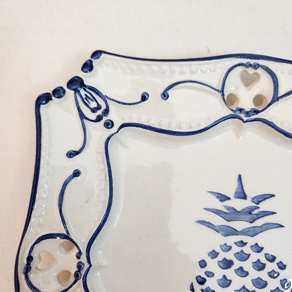Neuwirth Pineapple square plate platter blue white perforated edge detail heart - Picture 4 of 9